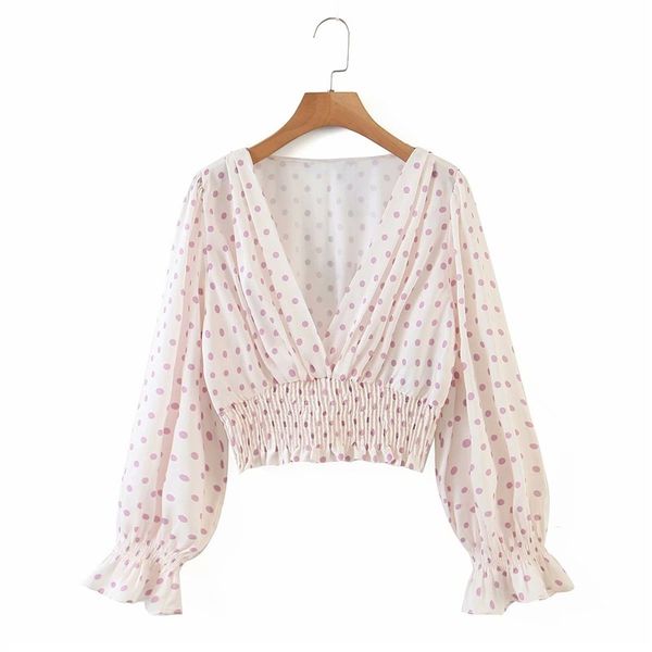 women's knits & tees summer chic lady pink polka dot v-neck za short blouse women fashion elastic wasit long lantern sleeve f, White
women's knits & tees summer chic lady pink polka dot v-neck za short blouse women fashion elastic wasit long lantern sleeve f, White