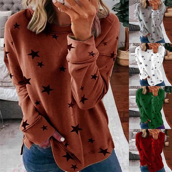women's t-shirt 2021 spring eight sizes women star printed solid color round collar long sleeve loose cool, White
women's t-shirt 2021 spring eight sizes women star printed solid color round collar long sleeve loose cool, White