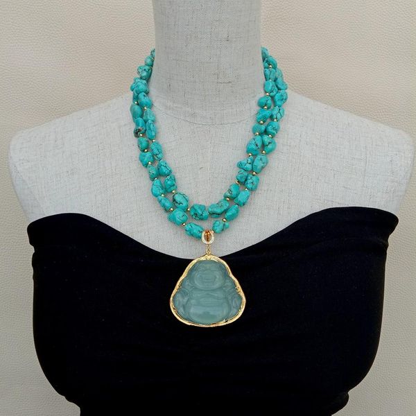 yygem natural 2strands green turquoise jade carved buddha pendant 18" necklace religious style for women, Silver
yygem natural 2strands green turquoise jade carved buddha pendant 18" necklace religious style for women, Silver