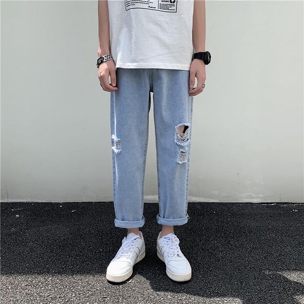 men's jeans summer with holes, jeans, korean fashion, versatile capris, loose casual, ruffian and handsome straight pants, Blue
men's jeans summer with holes, jeans, korean fashion, versatile capris, loose casual, ruffian and handsome straight pants, Blue