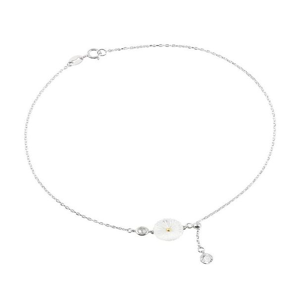 link, chain 925 silver shell little daisy bracelet women's creative design trend simple temperament anklet, Black
link, chain 925 silver shell little daisy bracelet women's creative design trend simple temperament anklet, Black