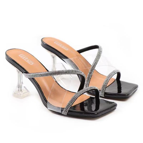 slippers women 2021 square head rhinestone high-heeled sandals women's transparent heel thick large, Black
slippers women 2021 square head rhinestone high-heeled sandals women's transparent heel thick large, Black