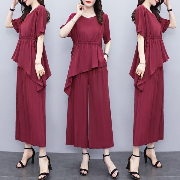 large size wide-leg pants suit irregular summer loose women 2 piece set and ensemble femme survetement women's two, White
large size wide-leg pants suit irregular summer loose women 2 piece set and ensemble femme survetement women's two, White