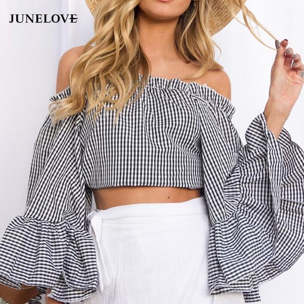 junelove 2021 summer women striped off shoulder blouse flare sleeve short shirts patchwork slash neck feminina blusas women's blous, White
junelove 2021 summer women striped off shoulder blouse flare sleeve short shirts patchwork slash neck feminina blusas women's blous, White