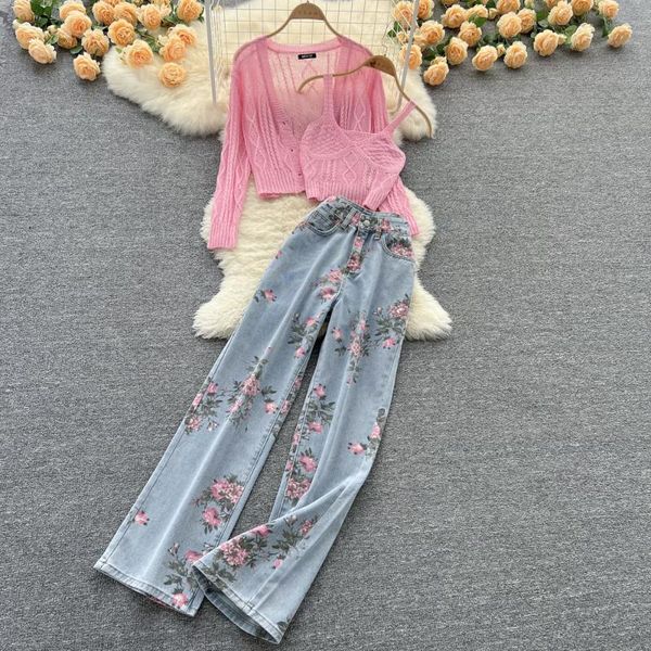 women's two piece pants 2022 spring cardigan sweater and high waist floral 3piece sets, White
women's two piece pants 2022 spring cardigan sweater and high waist floral 3piece sets, White