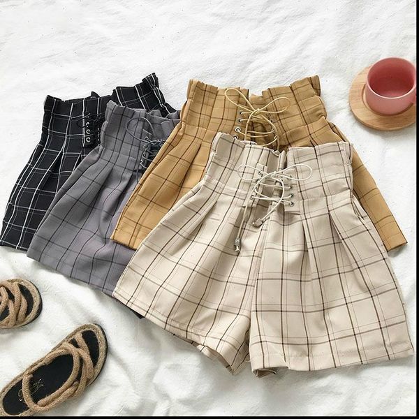 shorts womens women retro chic plaid student loose elastic korean short a line summer high leisure ladies all match clothing, White;black
shorts womens women retro chic plaid student loose elastic korean short a line summer high leisure ladies all match clothing, White;black