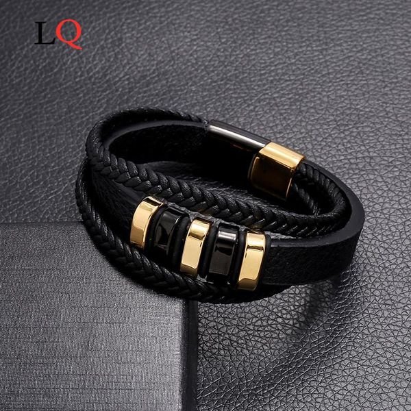 charm bracelets fashion black braid rope genuine leather bracelet stainless steel wrap men women punk luxury jewelry homme gifts, Golden;silver
charm bracelets fashion black braid rope genuine leather bracelet stainless steel wrap men women punk luxury jewelry homme gifts, Golden;silver
