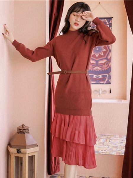 casual dresses early autumn temperament dress high-end red long sleeve knitted stitched pleated design wool medium length 1981, Black;gray
casual dresses early autumn temperament dress high-end red long sleeve knitted stitched pleated design wool medium length 1981, Black;gray