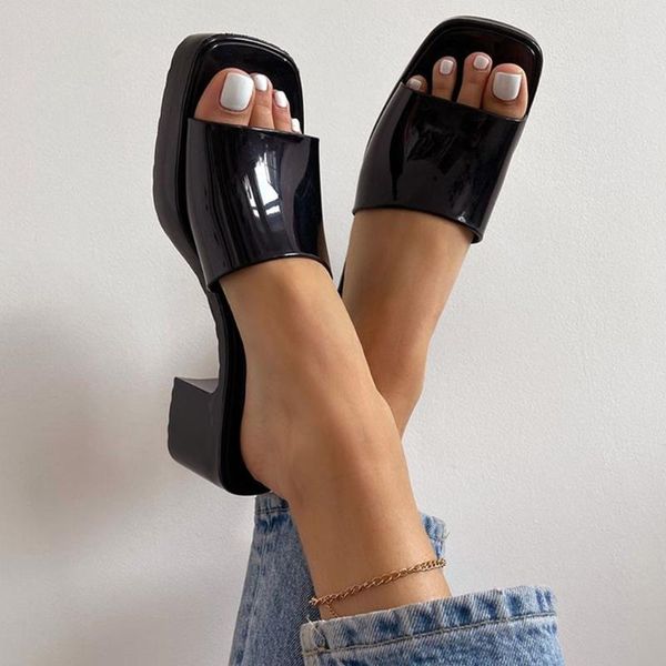 dress shoes brand runway show female square heel open toe slip on chunky summer fashion slipper woman mules sandals jelly, Black
dress shoes brand runway show female square heel open toe slip on chunky summer fashion slipper woman mules sandals jelly, Black