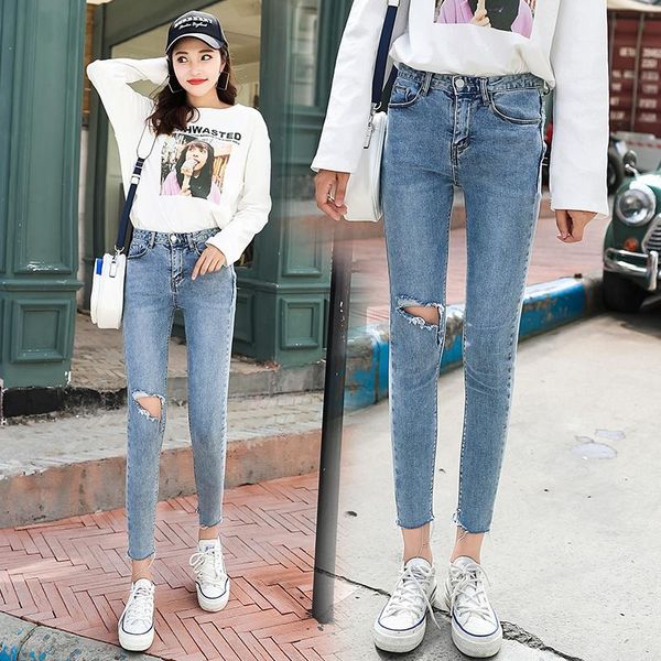 women's jeans cotton elastic girls hole at knee pencil denim pants blue cropped for young lady
women's jeans cotton elastic girls hole at knee pencil denim pants blue cropped for young lady