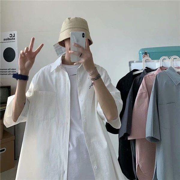 men's casual shirts summer short-sleeved fashion gray black white men streetwear korean loose mens dress -2xl vk5h, White;black
men's casual shirts summer short-sleeved fashion gray black white men streetwear korean loose mens dress -2xl vk5h, White;black