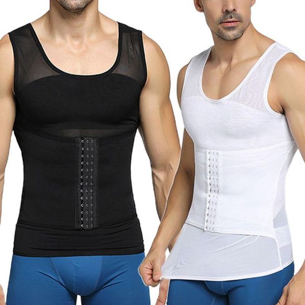 gym clothing mens shapewear hook eye closure adjustable tummy control vest waist trainer slimming abdomen tank mesh body shaper, White;black 
gym clothing mens shapewear hook eye closure adjustable tummy control vest waist trainer slimming abdomen tank mesh body shaper, White;black