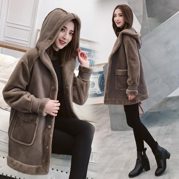 women's leather & faux women winter fur lined hooded suede coat female mid long jacket ladies warm clothes overcoat parkas, Black
women's leather & faux women winter fur lined hooded suede coat female mid long jacket ladies warm clothes overcoat parkas, Black