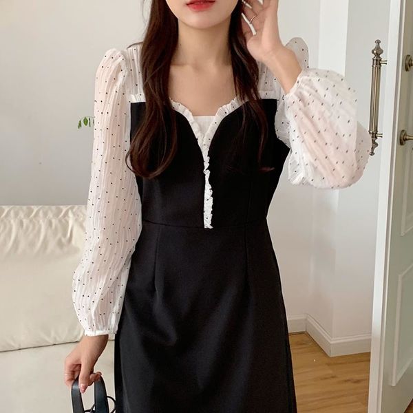 summer fashion niche hepburn style square neck stitching wood ears waist contrast color wave dot puff sleeve dress 16f0940 210510, Black;gray
summer fashion niche hepburn style square neck stitching wood ears waist contrast color wave dot puff sleeve dress 16f0940 210510, Black;gray