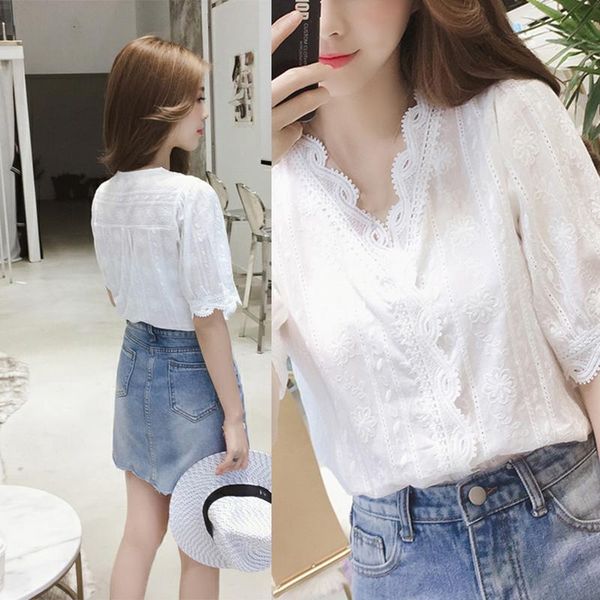 women lace white blouse v neck shirts short lantern sleeve loose tee casual women's blouses &
women lace white blouse v neck shirts short lantern sleeve loose tee casual women's blouses &