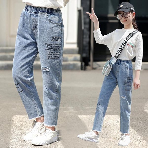 girls fashion broken hole jeans spring autumn elastic waist casual loose kids letter printed 3-14 y, Blue
girls fashion broken hole jeans spring autumn elastic waist casual loose kids letter printed 3-14 y, Blue