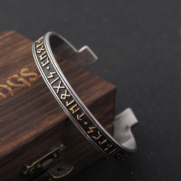 link, chain 1pc stainless steel men's handmade nordic rune bangle viking never fade with wooden box as gift, Black
link, chain 1pc stainless steel men's handmade nordic rune bangle viking never fade with wooden box as gift, Black