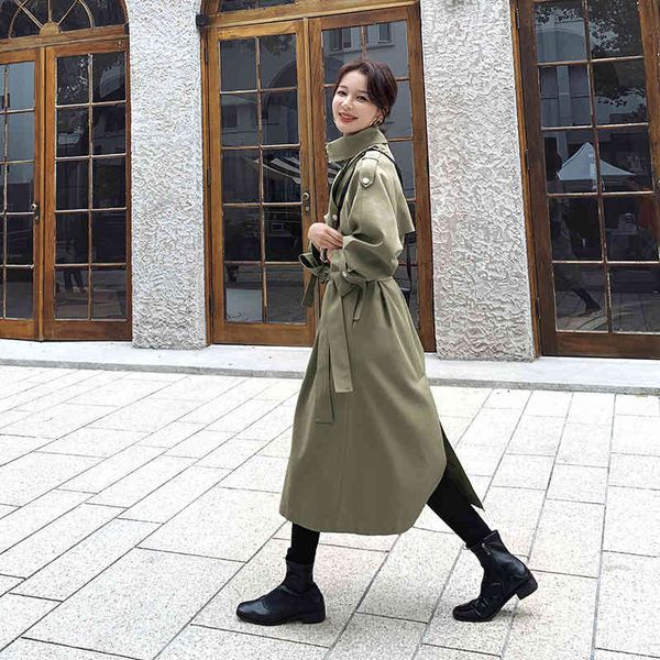 wool British style green army big turn down collar midi trench coats for women autumn streetwear female jacket with belt, Black
wool British style green army big turn down collar midi trench coats for women autumn streetwear female jacket with belt, Black