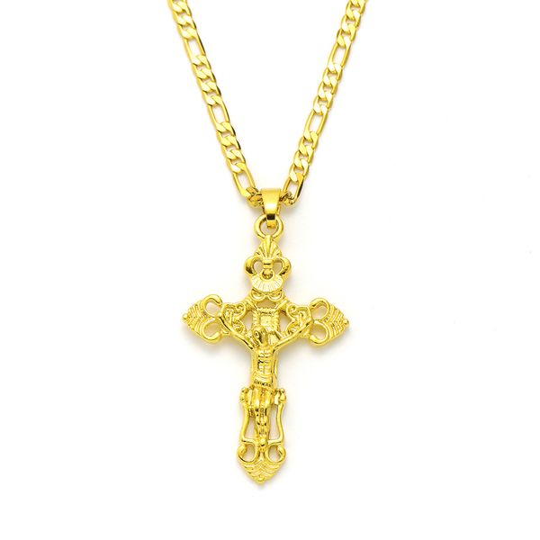 14k yellow solid gold gf italian jesus crucifix wide cross pendant figaro link chain necklace 24" womens mens 3mm, Silver
14k yellow solid gold gf italian jesus crucifix wide cross pendant figaro link chain necklace 24" womens mens 3mm, Silver