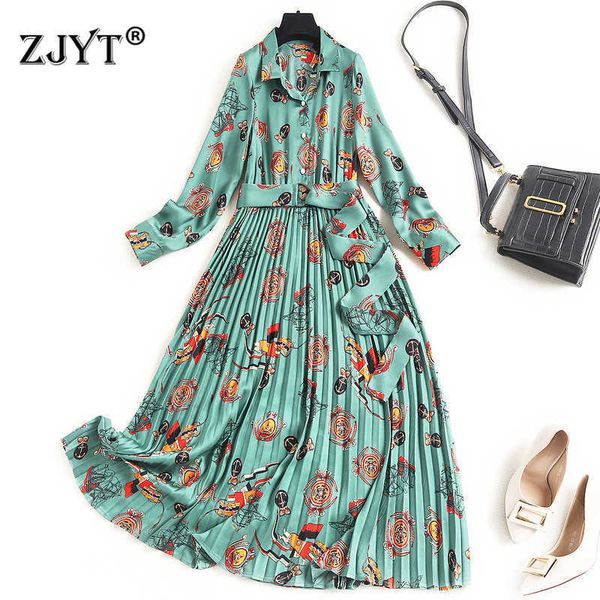 fashion shirt collar full sleeve vintage print pleated dress spring woman clothes casual female vestidos midi festa 210601, Black;gray
fashion shirt collar full sleeve vintage print pleated dress spring woman clothes casual female vestidos midi festa 210601, Black;gray