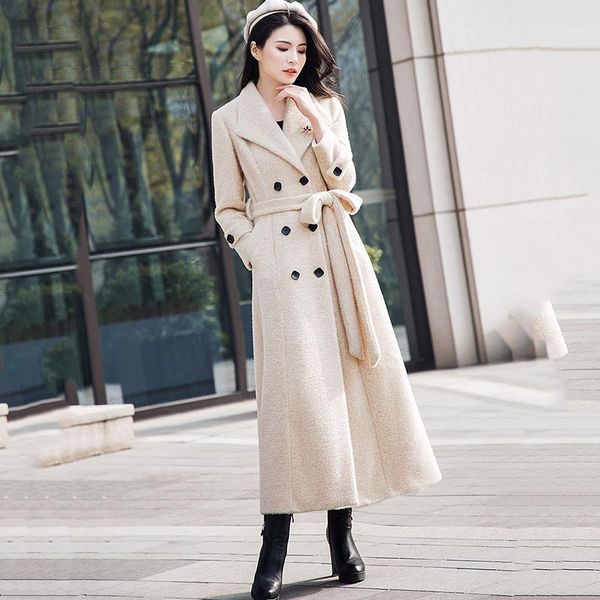 women's wool & blends mink cashmere coat women x-long jacket female 2021 autumn woolen slim fit big swing thick overcoat an3391, Black
women's wool & blends mink cashmere coat women x-long jacket female 2021 autumn woolen slim fit big swing thick overcoat an3391, Black