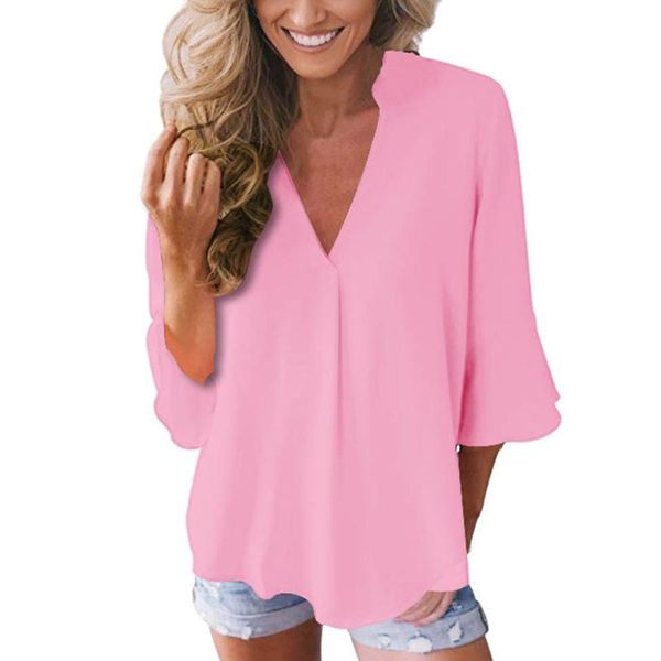 women's blouses & shirts ladies shirt casual solid color v-neck sleeve butterfly chiffon blouse elegant loose office large size 5xl, White 
women's blouses & shirts ladies shirt casual solid color v-neck sleeve butterfly chiffon blouse elegant loose office large size 5xl, White