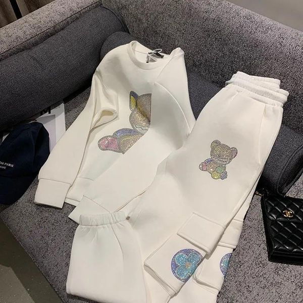 women's two piece pants spring autumn fashion suit woman round neck cartoon pattern pullover blouse+elastic waist trousers loose commut, White
women's two piece pants spring autumn fashion suit woman round neck cartoon pattern pullover blouse+elastic waist trousers loose commut, White