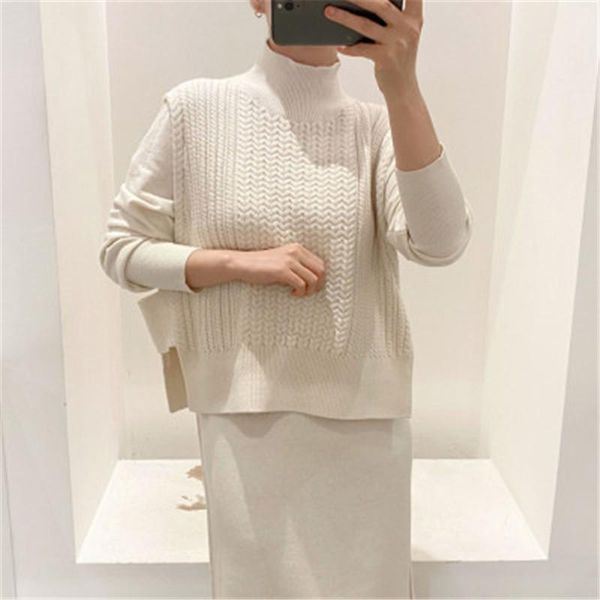women's sweaters chic basic all-match sweatershirt for ladies elegant fashion twist knitted vests+blocking straight simple long dress 2, White;black
women's sweaters chic basic all-match sweatershirt for ladies elegant fashion twist knitted vests+blocking straight simple long dress 2, White;black
