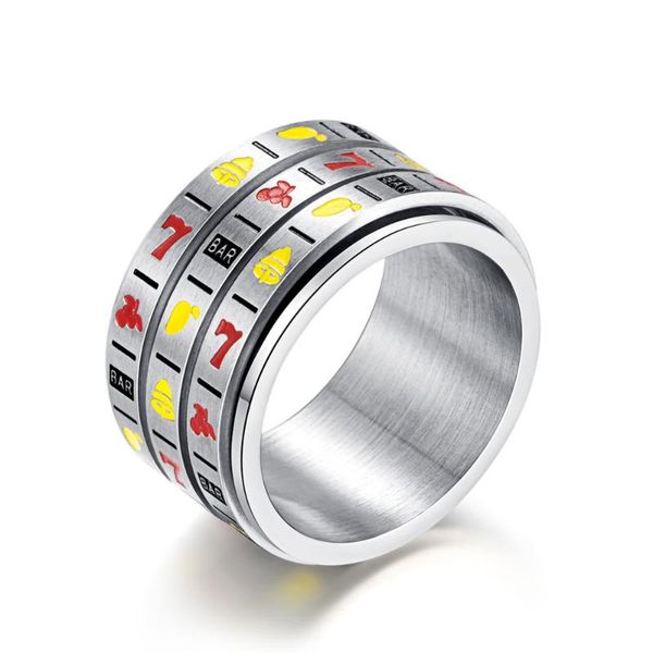 cluster rings fruit number slot machine spinner wide ring for men women fashion club game 3-layer rotation stainless steel lucky jewelry, Golden;silver
cluster rings fruit number slot machine spinner wide ring for men women fashion club game 3-layer rotation stainless steel lucky jewelry, Golden;silver