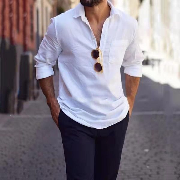 men's casual shirts spring autumn shirt 2021 fashion long sleeve loose solid linen lapel button-up streetwear camisa masculi, White;black
men's casual shirts spring autumn shirt 2021 fashion long sleeve loose solid linen lapel button-up streetwear camisa masculi, White;black