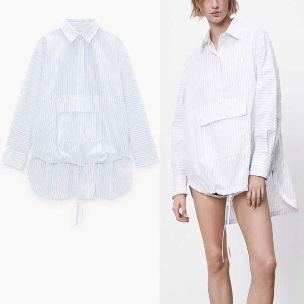za oversized striped asymmetric shirt women vintage adjustable drawstring hem female front pouch pocket white shirts 210602
za oversized striped asymmetric shirt women vintage adjustable drawstring hem female front pouch pocket white shirts 210602