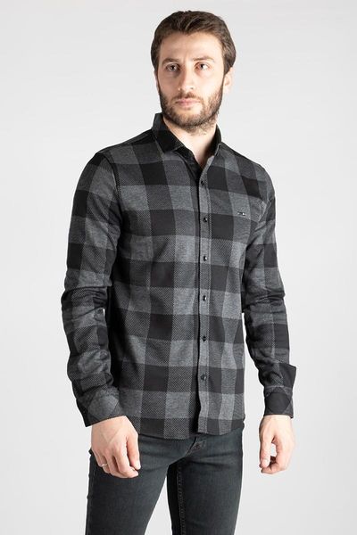 men's casual shirts black plaid shirt, White;black
men's casual shirts black plaid shirt, White;black