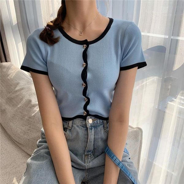 women's knits & tees 2021 women o-neck knitted short-sleeved cut sweater slim cardigan ladies single breasted crop wear, White
women's knits & tees 2021 women o-neck knitted short-sleeved cut sweater slim cardigan ladies single breasted crop wear, White