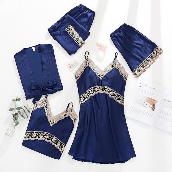 5pcs kimono robe nightgown set satin women bathrobe gown sleepwear sleep suit lace homewear nightwear intimate lingerie women's, Black;red
5pcs kimono robe nightgown set satin women bathrobe gown sleepwear sleep suit lace homewear nightwear intimate lingerie women's, Black;red