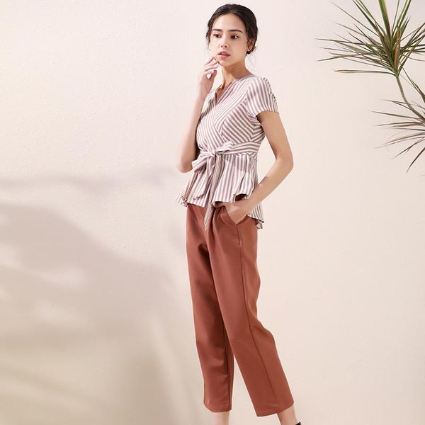 women tracksuit summer two piece set striped v-neck short sleeve pullover + solid pants suits casual elegant fashion clothes women's, White
women tracksuit summer two piece set striped v-neck short sleeve pullover + solid pants suits casual elegant fashion clothes women's, White