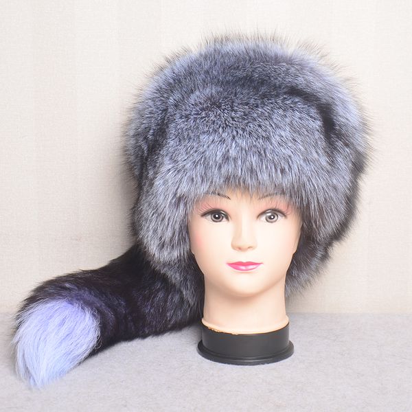 real fox fur hats for women winter fashionable stylish russian thick warm hat natural fluffy with tail, Silver
real fox fur hats for women winter fashionable stylish russian thick warm hat natural fluffy with tail, Silver