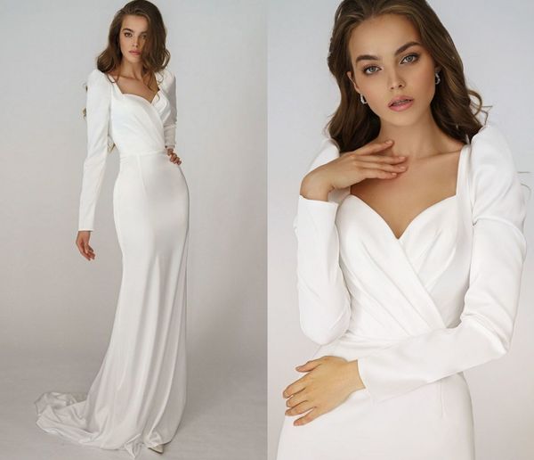 ivory mermaid satin wedding dress sweetheart long sleeves bridal gown simple backless brides dresses vestido de novia, White
ivory mermaid satin wedding dress sweetheart long sleeves bridal gown simple backless brides dresses vestido de novia, White
