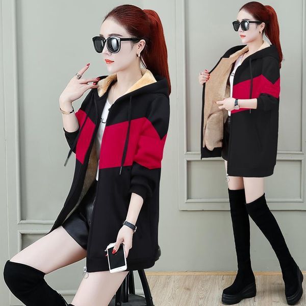 ladies hooded stitching plus velvet thick mid-length keep warm woman's 2021 winter loose large size casual jacket women's hoodies, Black
ladies hooded stitching plus velvet thick mid-length keep warm woman's 2021 winter loose large size casual jacket women's hoodies, Black