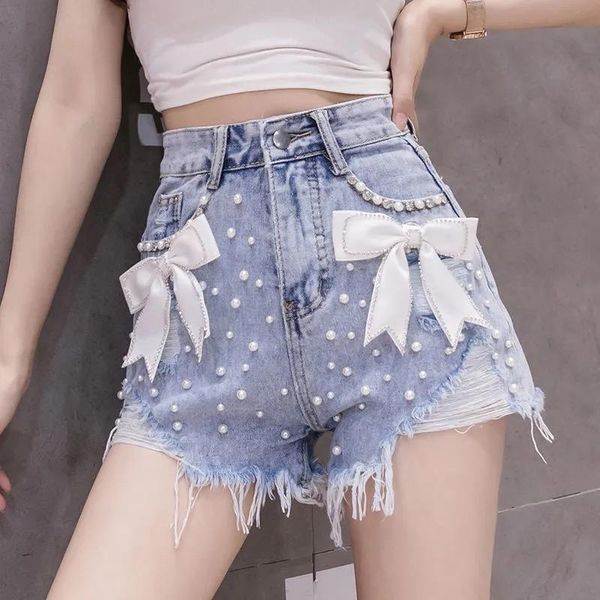 women's shorts 2021 korean summer fashion womens ladies rhinestone bow tassel ripped beads denim , wide leg jeans for women, White;black
women's shorts 2021 korean summer fashion womens ladies rhinestone bow tassel ripped beads denim , wide leg jeans for women, White;black