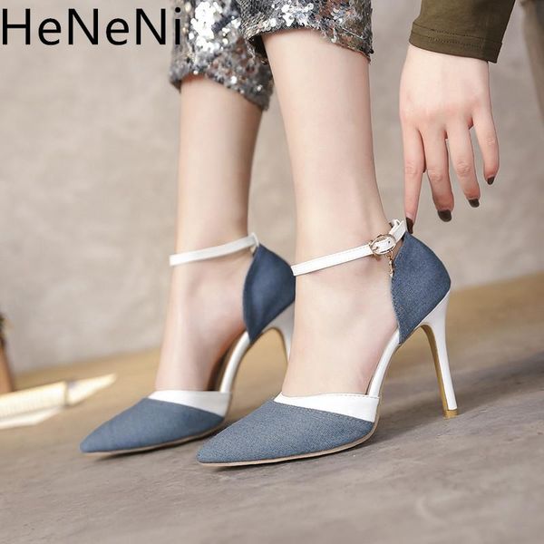 women summer shoes 10cm denim high heels sandals lady pointed toe ankle strap buckle footwear sandalia feminina size 31-45, Black
women summer shoes 10cm denim high heels sandals lady pointed toe ankle strap buckle footwear sandalia feminina size 31-45, Black