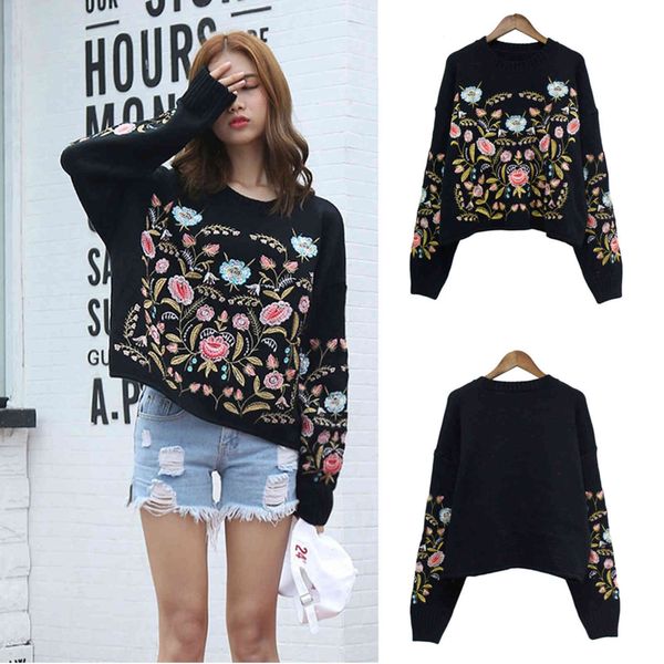 women's sweaters outono inverno nova camisola de malha manga comprida feminina solta bordado flores drop 2ufn, White;black
women's sweaters outono inverno nova camisola de malha manga comprida feminina solta bordado flores drop 2ufn, White;black