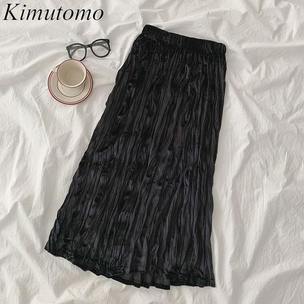 kimutomo women skirts autumn 2021 korean fashion vintage folds a-line high waist midi female solid streetwear elegant, Black 
kimutomo women skirts autumn 2021 korean fashion vintage folds a-line high waist midi female solid streetwear elegant, Black