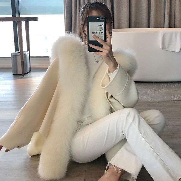 women's fur & faux fashion bat style warm cashmere wool coat with real double-sided thickened trendy women winter clothes 2021, Black
women's fur & faux fashion bat style warm cashmere wool coat with real double-sided thickened trendy women winter clothes 2021, Black