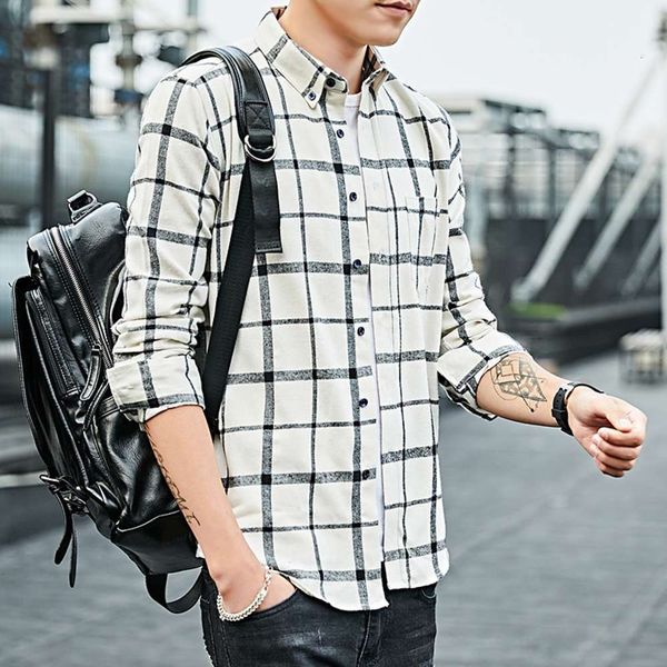men's casual shirts shirt spring and autumn leisure inch young students' village fashionable plaid men's long sleeve, korean, White;black 
men's casual shirts shirt spring and autumn leisure inch young students' village fashionable plaid men's long sleeve, korean, White;black