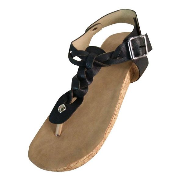 luxury women sandals flat with outside rome flip flops summer beach t-strap open toe 2021, Black