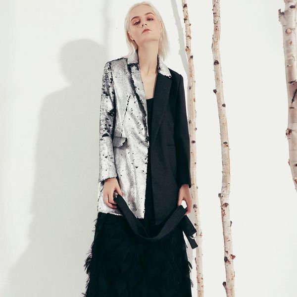 msxu european and american high street female sequins personality sew women's jacket suit length, Black;brown
msxu european and american high street female sequins personality sew women's jacket suit length, Black;brown
