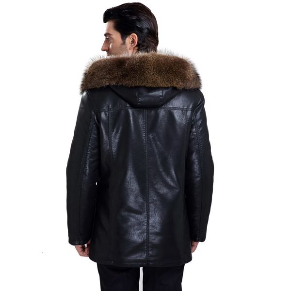 abou men's coat with fur hooded fashion leather jacket for real lined mens overcoat, Black
abou men's coat with fur hooded fashion leather jacket for real lined mens overcoat, Black