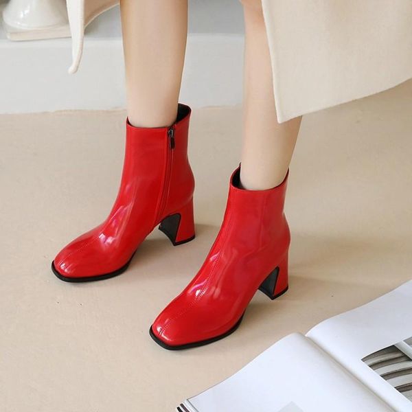 boots women ankle 2021 fashion patent pu leather thick heel squared toe ladies short red black colors female party
boots women ankle 2021 fashion patent pu leather thick heel squared toe ladies short red black colors female party