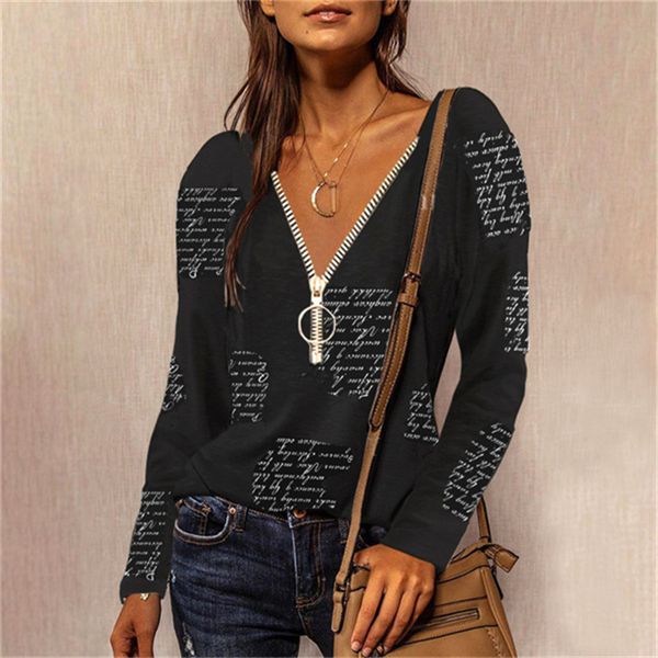 ladies loose long-sleeved t-shirt with zipper v-neck sweatshirt loose letter printing ladies bottoming shirt autumn 068, White
ladies loose long-sleeved t-shirt with zipper v-neck sweatshirt loose letter printing ladies bottoming shirt autumn 068, White