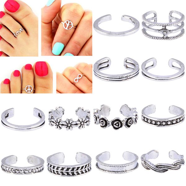 12pcs/set women lady unique adjustable opening finger ring retro carved toe ring foot beach foot jewelry, Silver
12pcs/set women lady unique adjustable opening finger ring retro carved toe ring foot beach foot jewelry, Silver